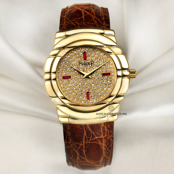 Piaget Tanagra 18K Yellow Gold Pave Diamond Ruby Second hand Watch Collectors 1
