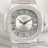 Rare Patek Philippe Nautilus 3800_105G-001 Diamond & Emerald 18K White Gold Second Hand Watch Collectors 2