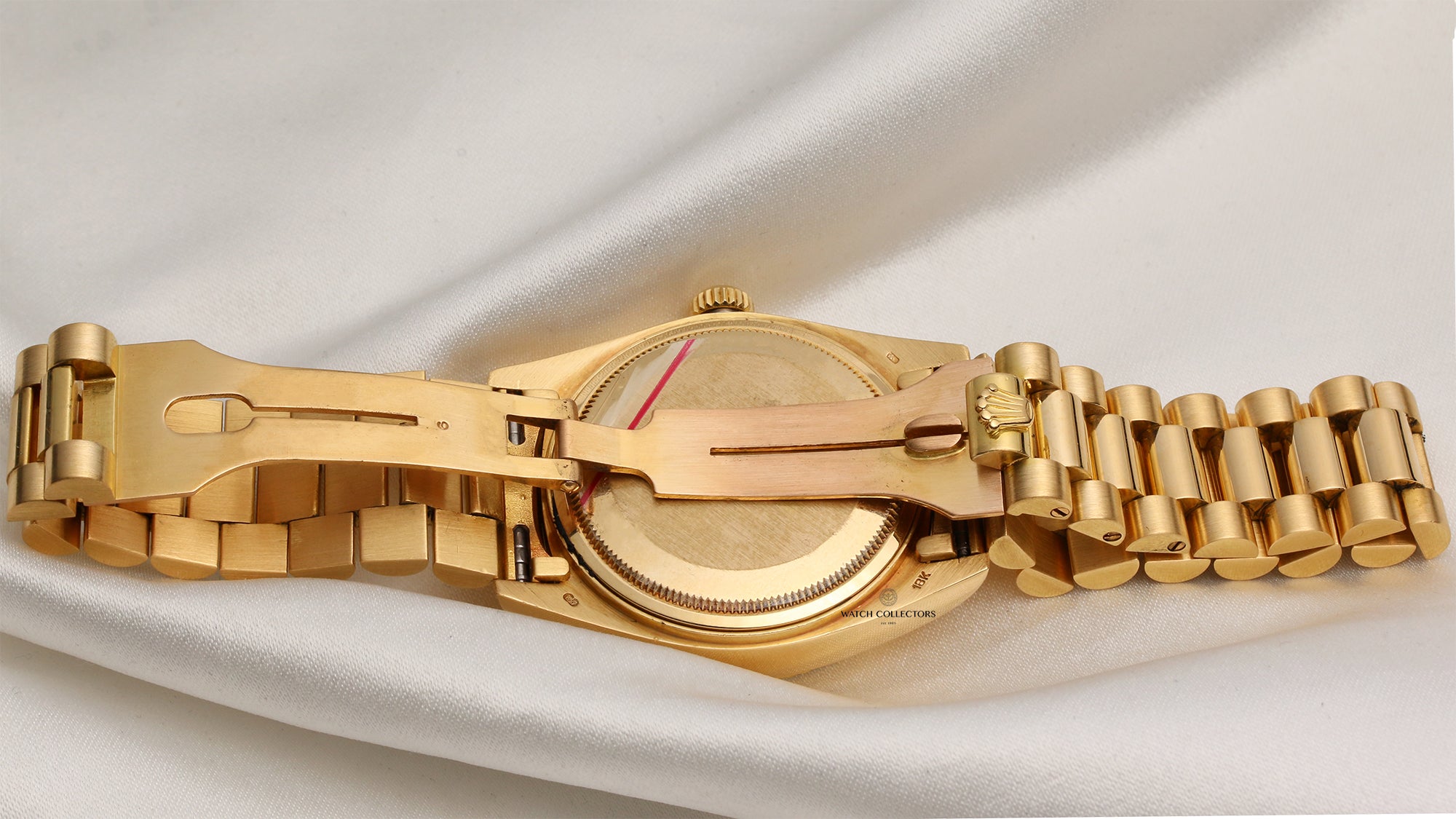 Rare Rolex Day-Date 18038 18K Yellow Gold Red Stella Diamond Dial Second Hand Watch Collectors 7