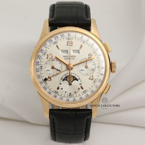 Record-18K-Yellow-Gold-Moonphase-Chronograph-Second-Hand-Watch-Collectors-1
