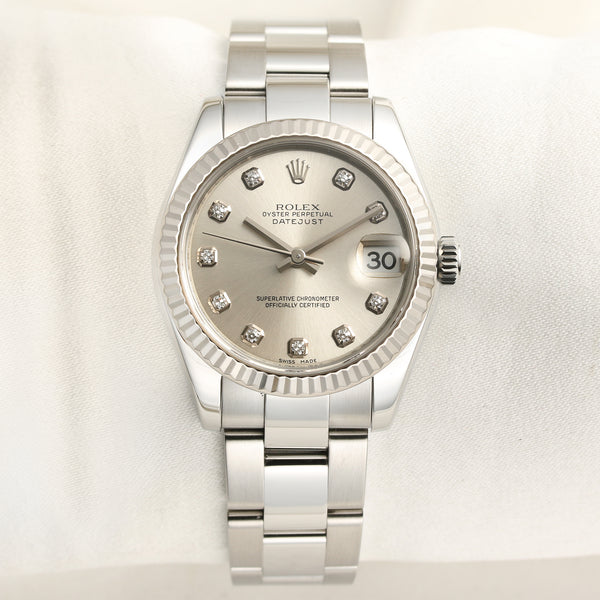 Roelx Midsize DateJust Stainless Steel Diamond Dial Second Hand Watch Collectors 1