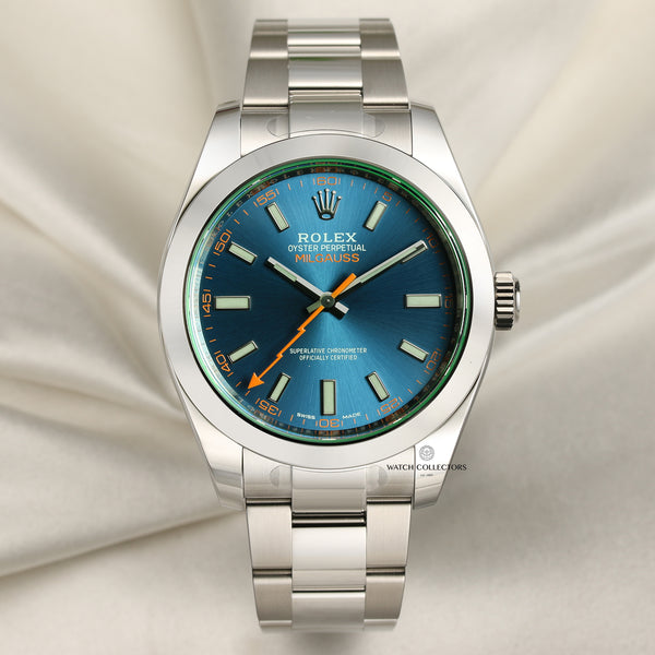 Rolex 116400GV Milgauss Stainless Steel Blue Dial Second Hand Watch Collectors 1