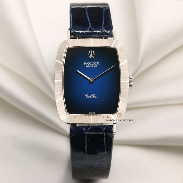 Rolex Cellini 4037 18K White Gold Blue Degrading Dial Second Hand Watch Collectors 1
