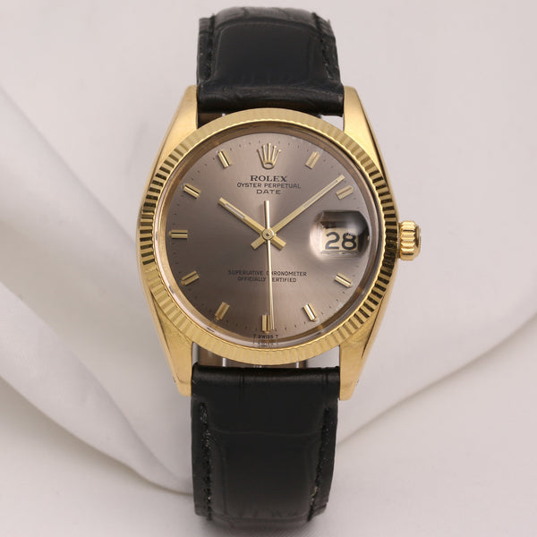 Rolex Date 1503 18K Yellow Gold Grey Dial Second Hand Watch Collectors 1