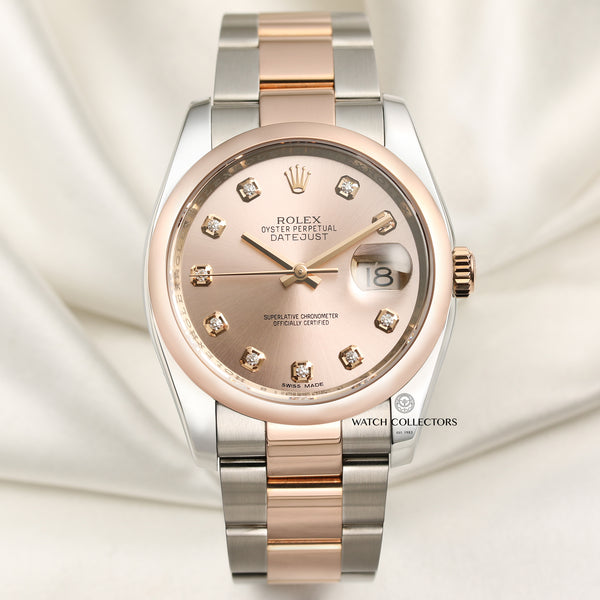 Rolex DateJust 116201 Steel & Rose Gold Diamond Dial Second Hand Watch Collectors 1