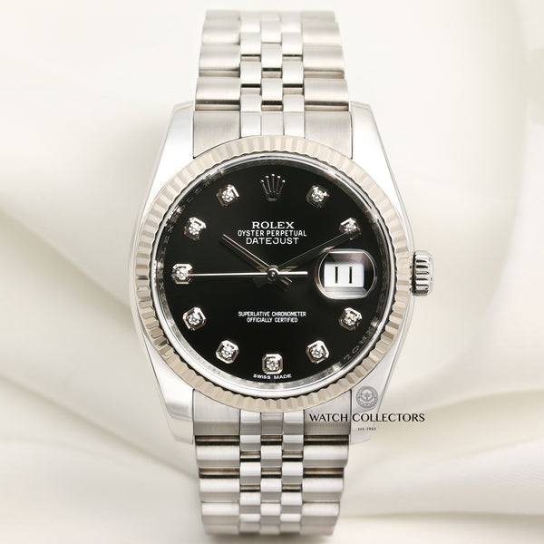 Rolex DateJust 116234 Stainless Steel 18K White Gold Bezel Black Diamond Dial Second Hand Watch Collectors 1