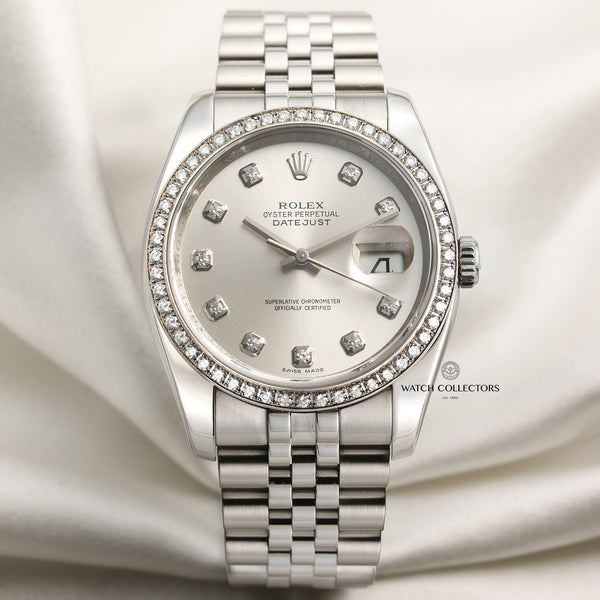 Rolex DateJust 116244 Stainless Steel & 18K White gold bezel Diamond Second Hand Watch Collectors 1