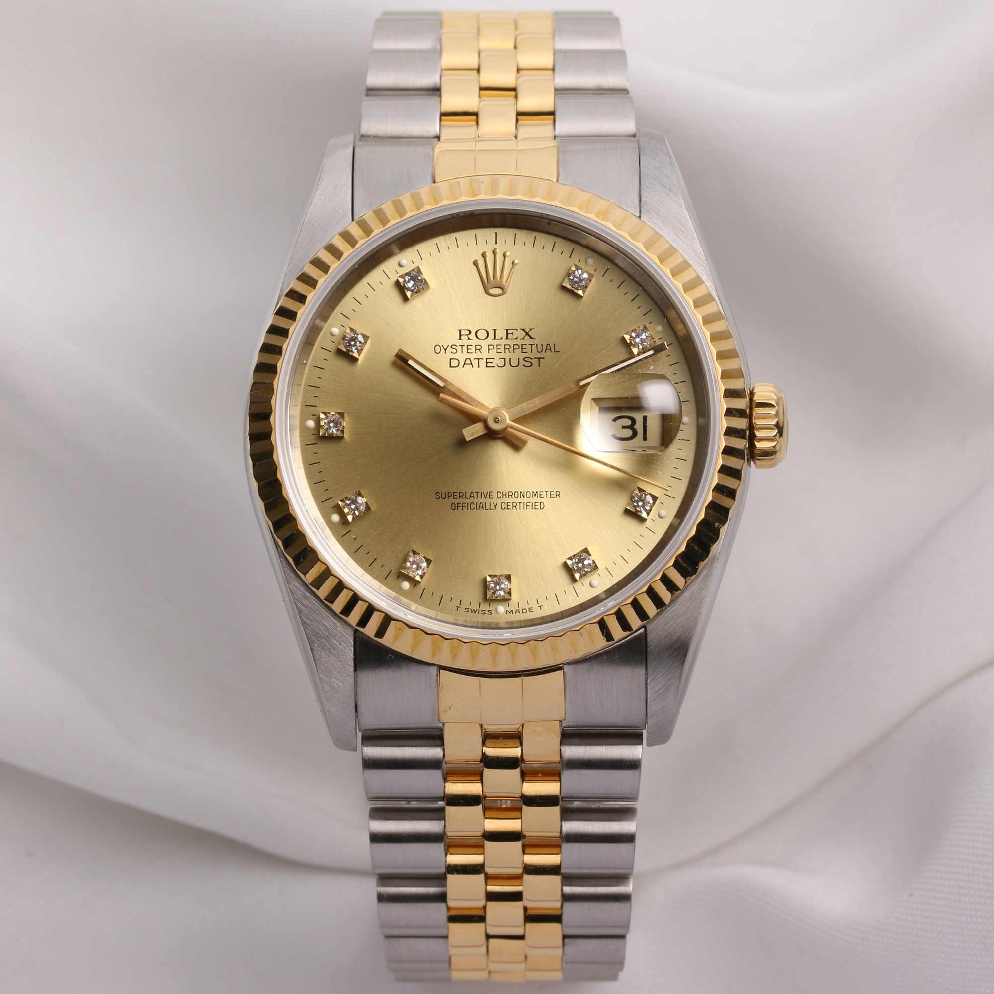 Rolex DateJust 16233 Steel & Gold Champagne Diamond Dial – Watch Collectors