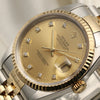 Rolex DateJust 16233 Steel & Gold Champagne Diamond Dial Second Hand Watch Collectors 4