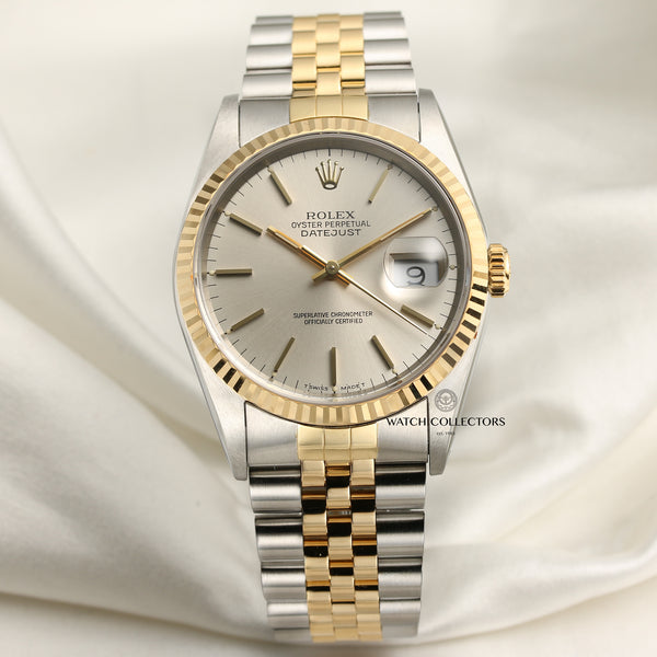 Rolex DateJust 16233 Steel & Gold Silver Dial Second Hand Watch Collectors 1