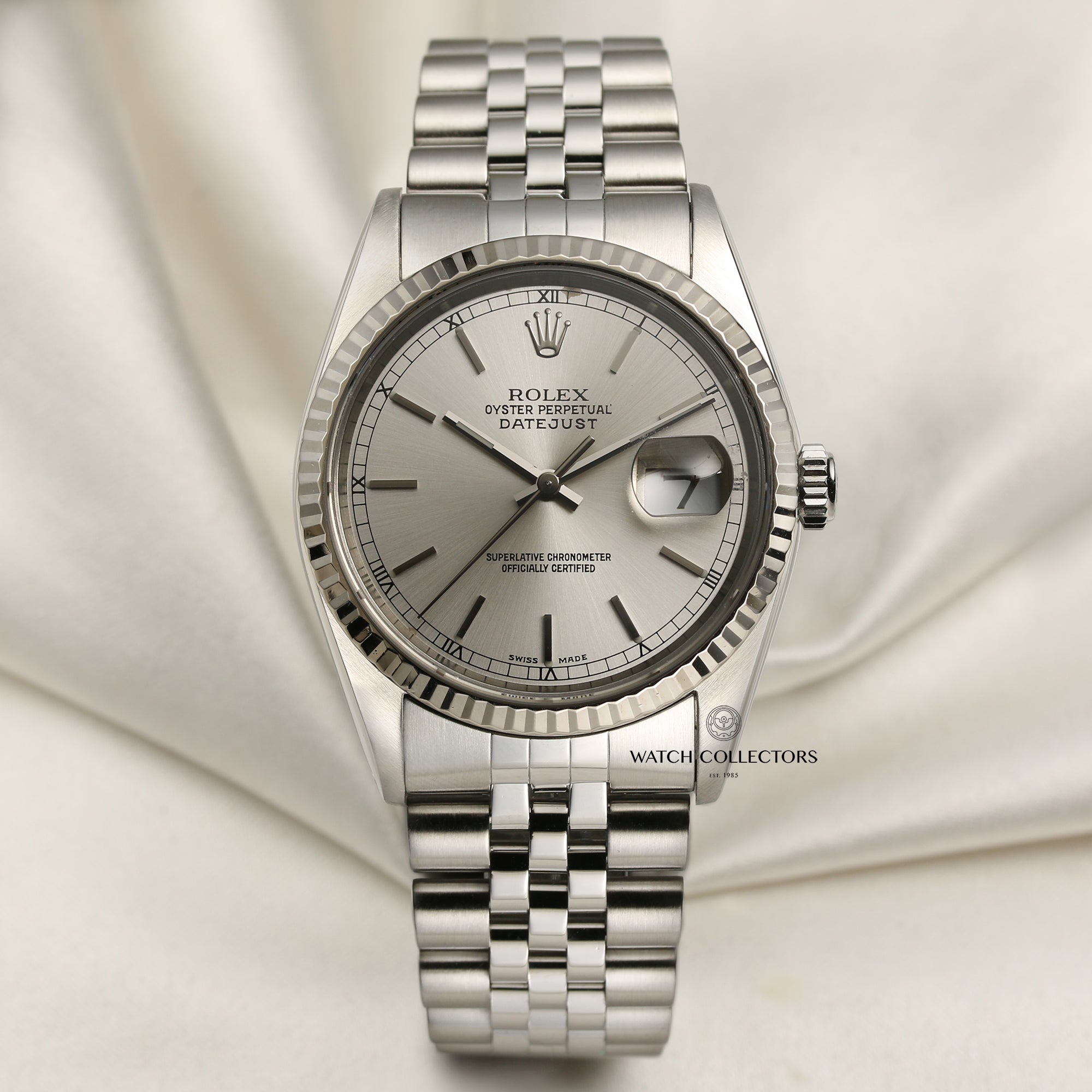 Rolex DateJust 16234 Stainless Steel 18K White Gold Bezel Second Hand Watch Collectors 1