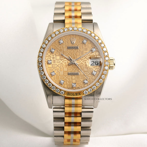 Rolex-DateJust-68149-18K-Three-Colour-Gold-Tridor-Diamond-Second-Hand-Watch-Collectors-1