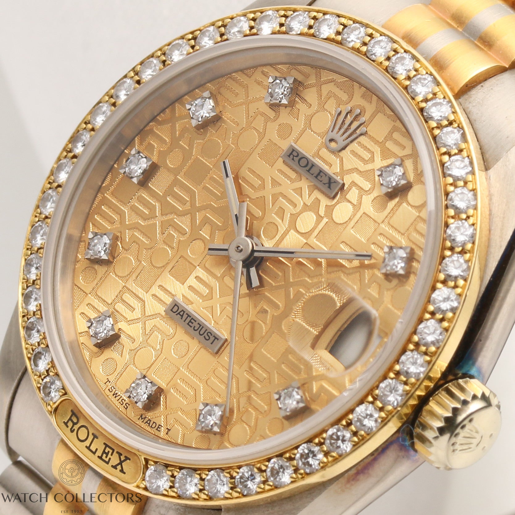 Rolex-DateJust-68149-18K-Three-Colour-Gold-Tridor-Diamond-Second-Hand-Watch-Collectors-4