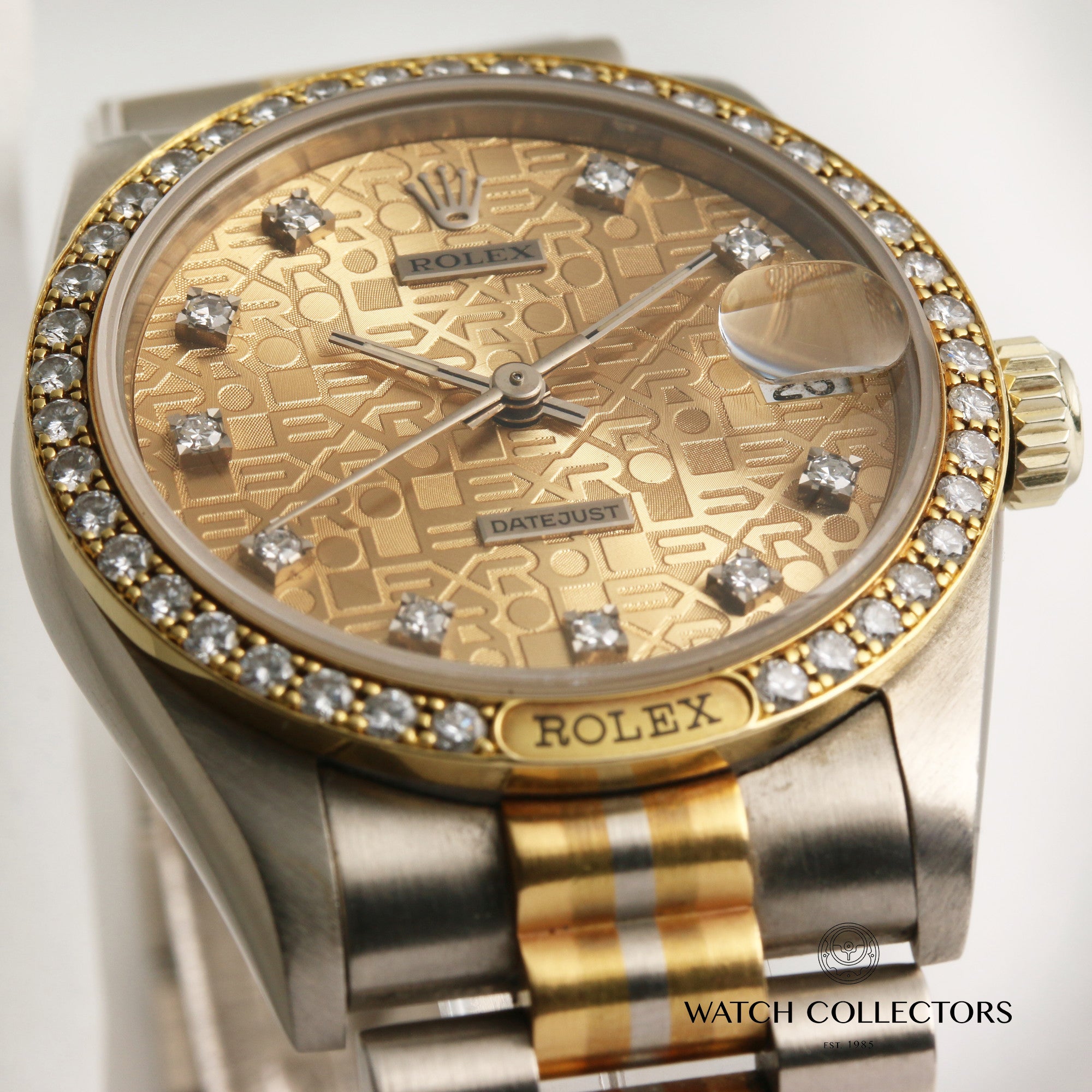 Rolex-DateJust-68149-18K-Three-Colour-Gold-Tridor-Diamond-Second-Hand-Watch-Collectors-7
