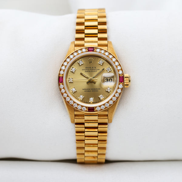 Rolex DateJust 69068 Diamond Ruby Champagne 18K Yellow Gold Second Hand Watch Collectors 1
