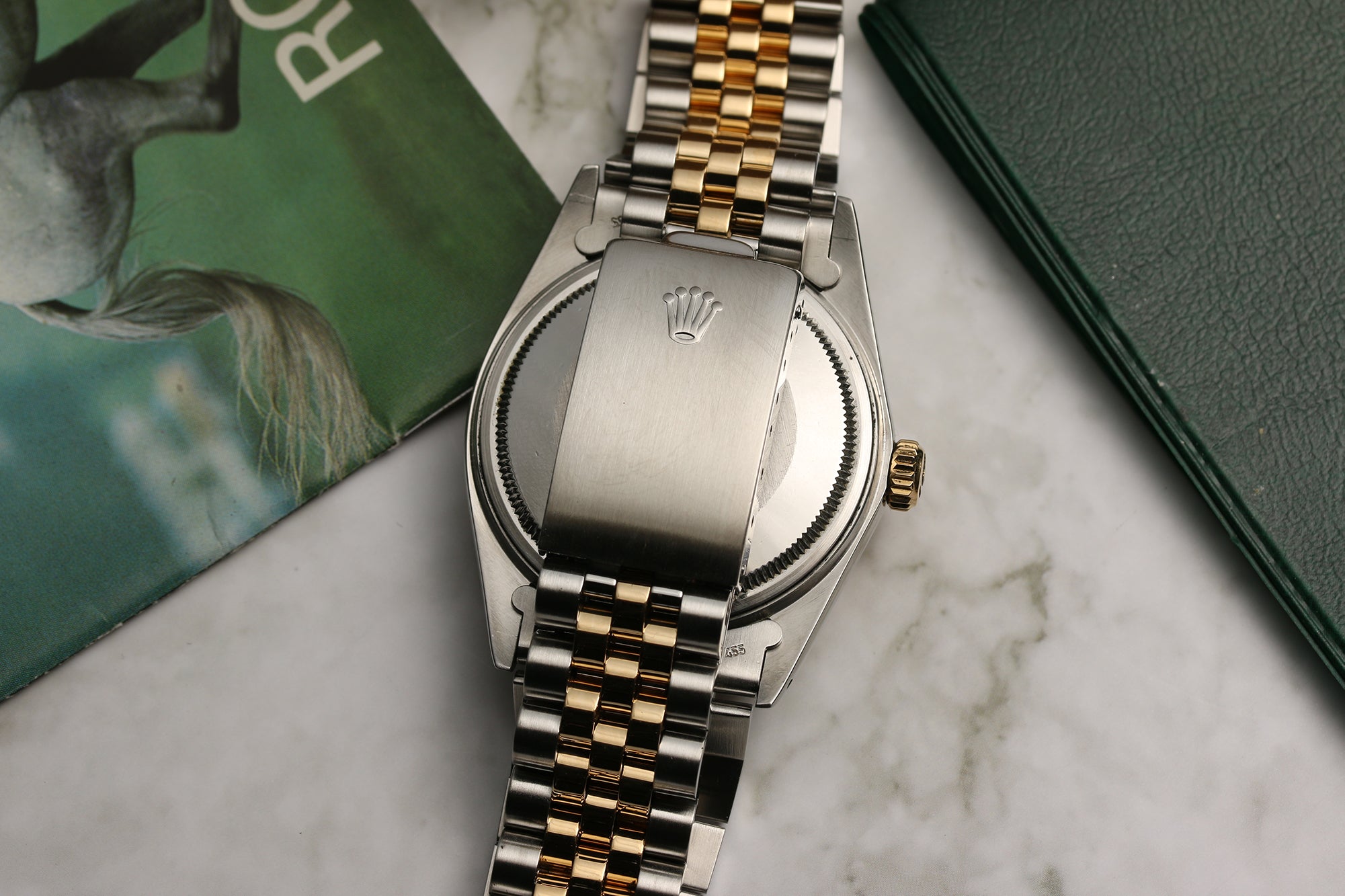 Rolex DateJust Acrylic Glass Steel & Gold Second Hand Watch Collectors 5
