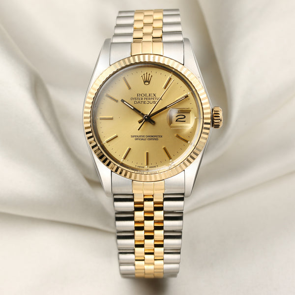 Rolex DateJust Acrylic Glass Steel & Gold Second Hand Watch Collectors 6