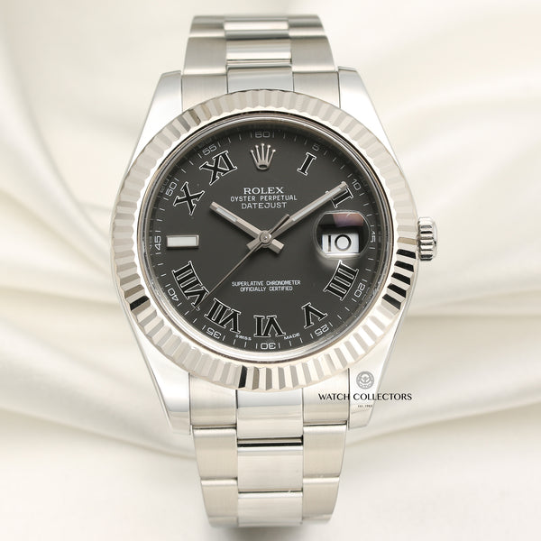 Rolex DateJust II 116334 Stainless Steel 18K White Gold Bezel Second Hand Watch Collectors 1