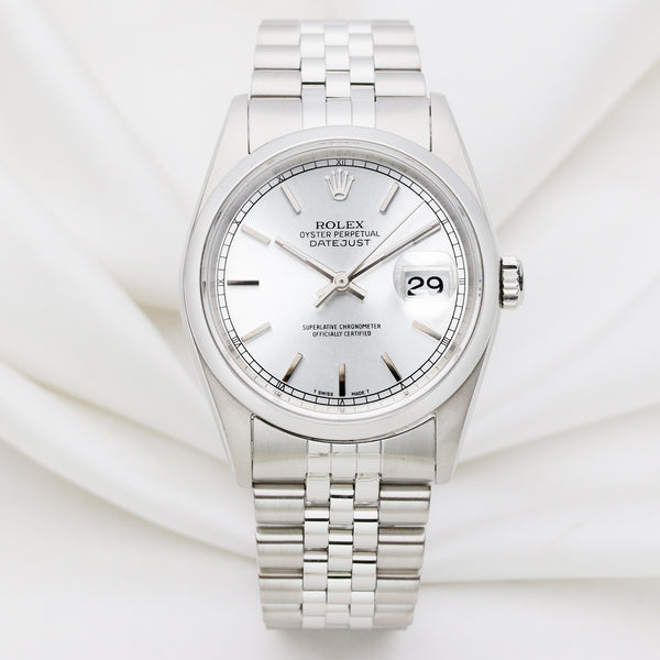 Rolex DateJust Stainless Steel Silver Dial Second Hand Watch Collectors 1