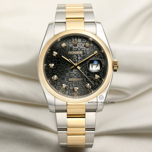Rolex DateJust Steel & Gold Jubilee Black Dial Second Hand Watch Collectors 1