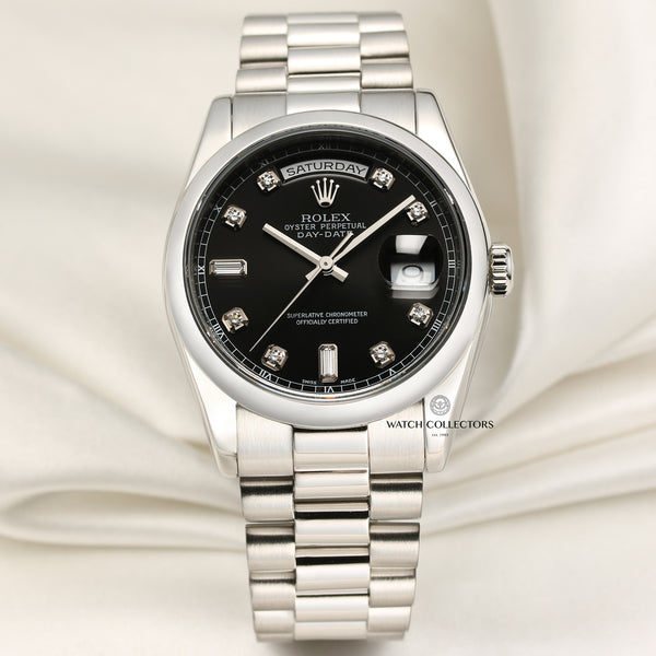 Rolex Day-Date 118206 Platinum Black Diamond Dial Second Hand Watch Collectors 1