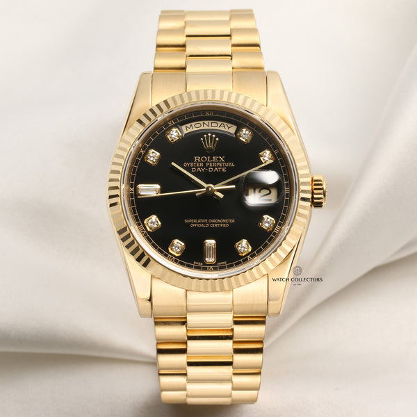 Rolex Day-Date 118238 18K Yellow Gold Black Diamond Dial Second Hand Watch Collectors 1