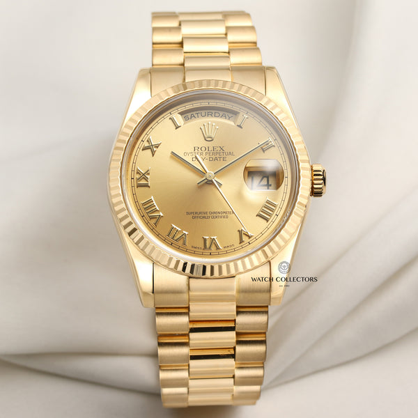 Rolex Day-Date 118238 18K Yellow Gold Champagne Dial Second Hand Watch Collectors 1