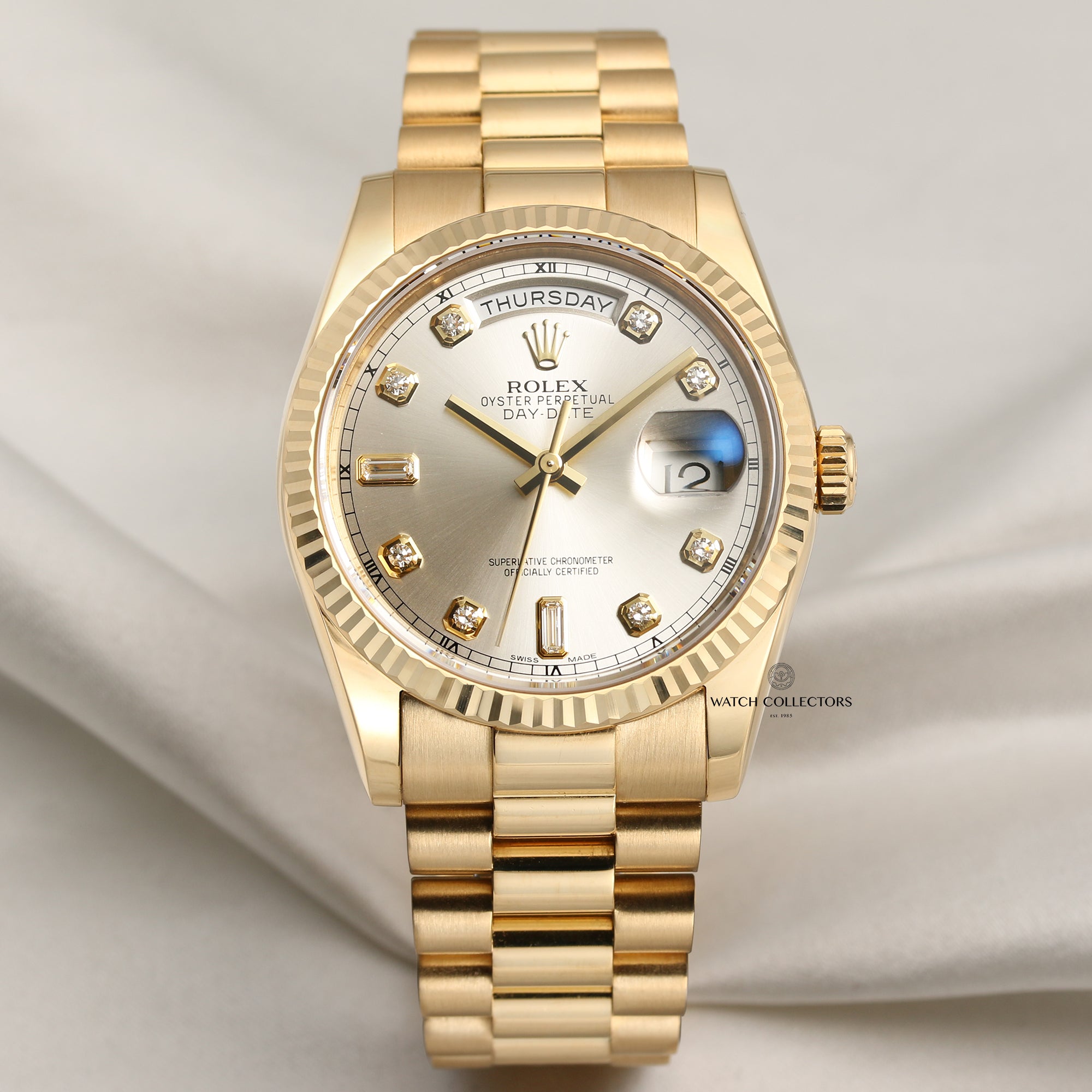 Rolex Day-Date 118238 Champagne diamond dial 18K Yellow Gold – Watch ...