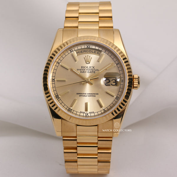 Rolex-Day-Date-118238-Champagne-Dial-F69-18K-Yellow-Gold-Second-Hand-Watch-Collectors-1