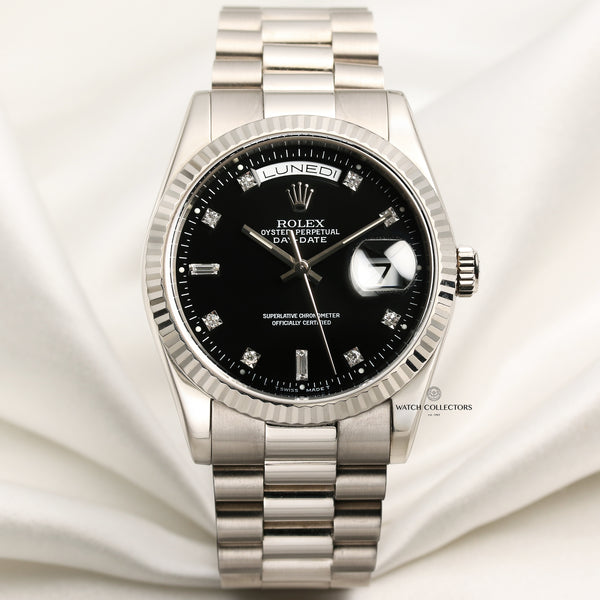 Rolex Day-Date 118239 18K White Gold Black Diamond Dial Second Hand Watch Collectors 1