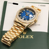 Rolex Day-Date 118338 Blue Degrade Degrading Vingette Diamond Dial 18K Yellow Gold Second Hand Watch Collectors 12