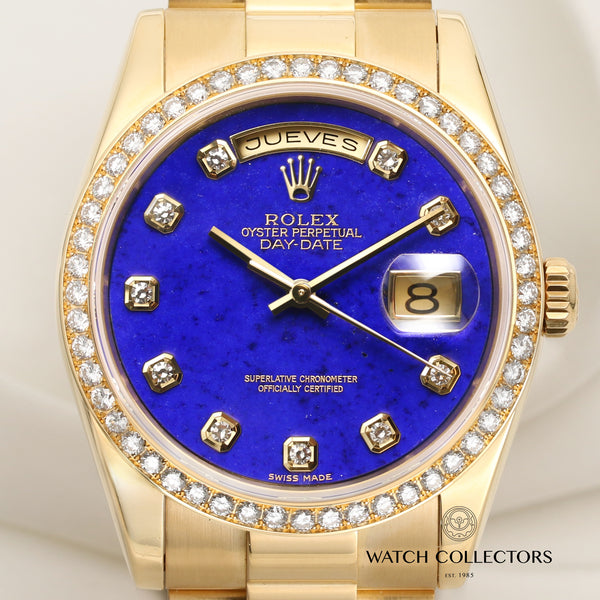 Factory Rolex Day-Date 118348 Lapis Lazuli Diamond 18K Yellow Gold ...