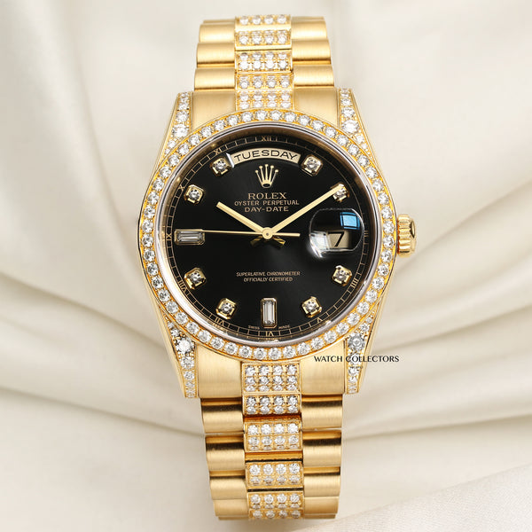 Rolex Day-Date 118388 Black Diamond Dial 18K Yellow Gold Second Hand Watch Collectors 1