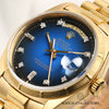Rolex Day-Date 18078 Bark Finish Blue Degrade Vingette Diamond Dial 18K Yellow Gold Second Hand Watch Collectors 4