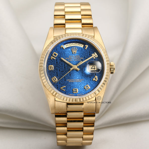 Rolex Day-Date 18238 18K Yellow Gold Blue Jubilee Dial Second Hand Watch Collectors 1
