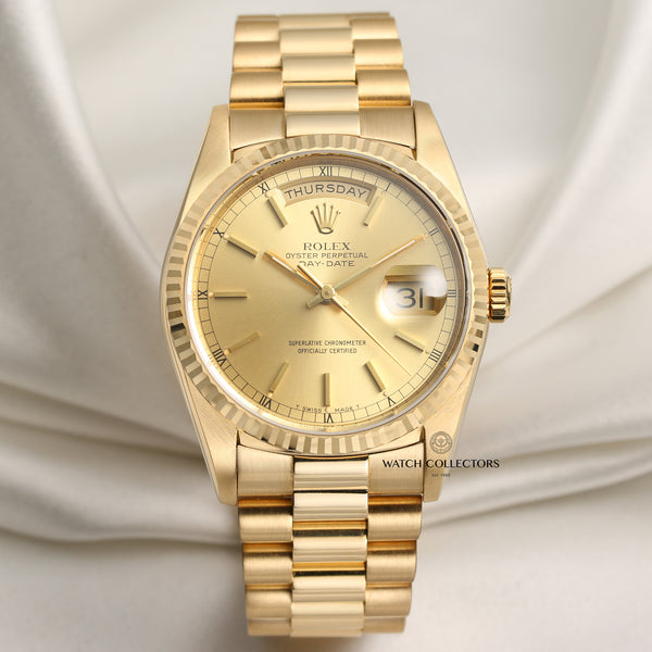 Rolex Day-Date 18238 18K Yellow Gold Champagne Dial Second Hand Watch Collectors 1
