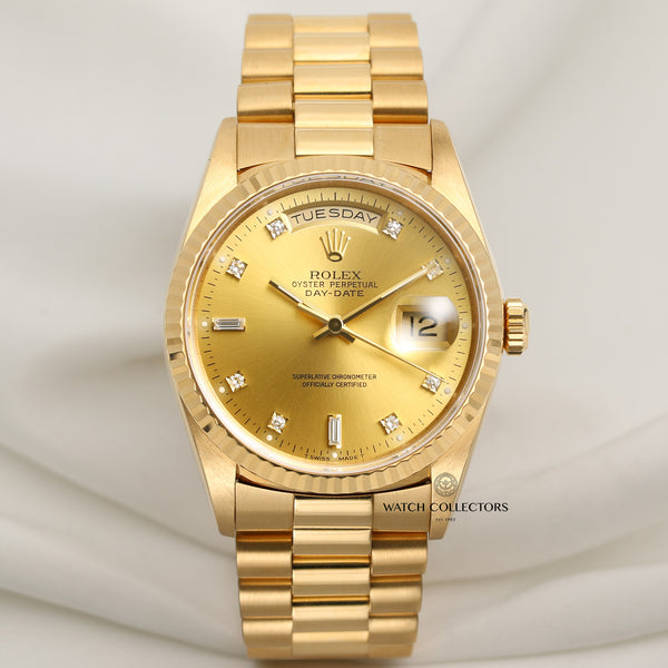 Rolex Day-Date 18238 Champagne Diamond Dial 18K Yellow Gold Second Hand Watch Collectors 1