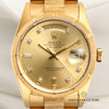 Rolex Day-Date 18248 18K Yellow Gold Champagne Diamond Dial Bark Bezel & Bracelet Second Hand Watch Collectors 2