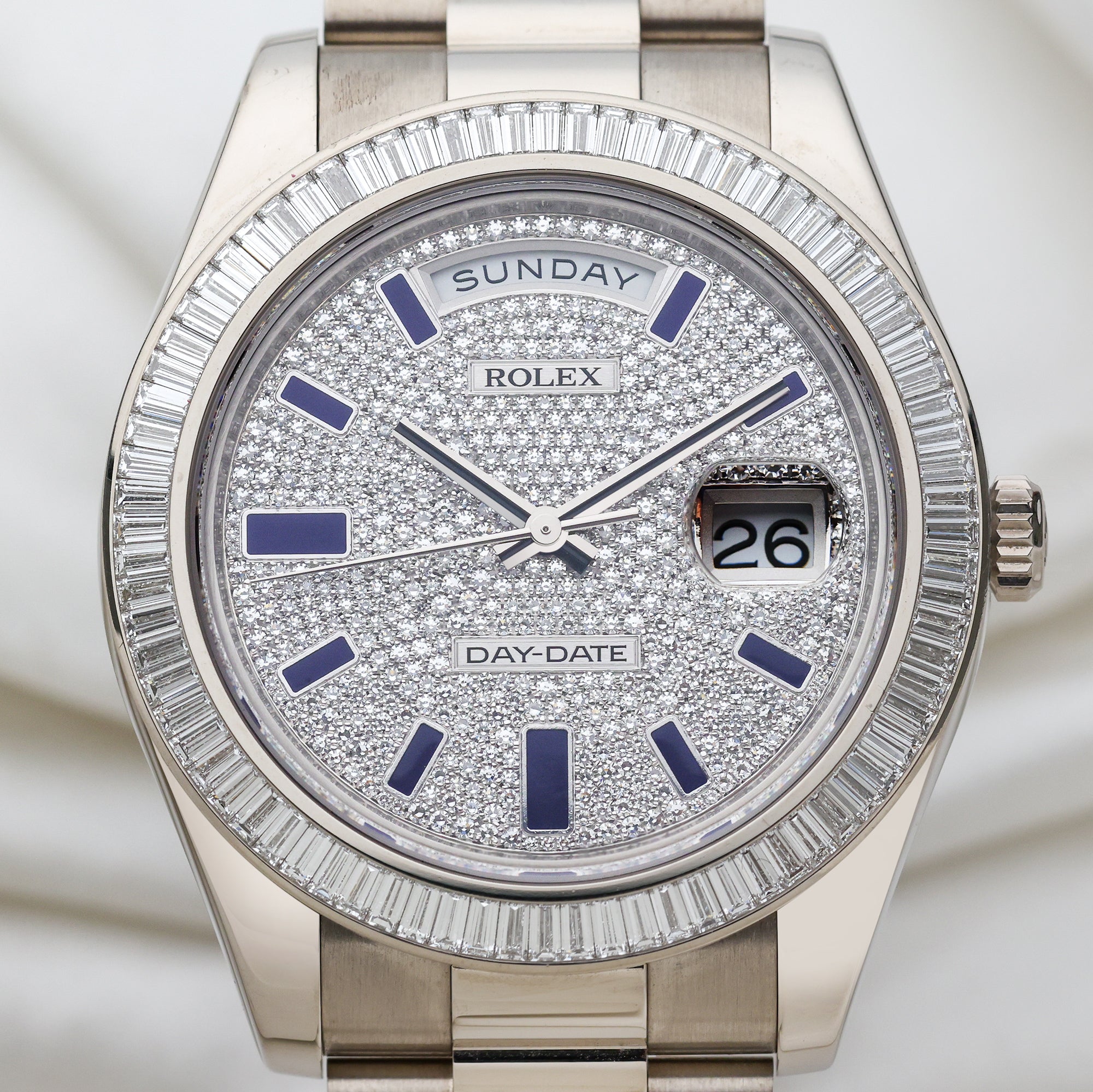 Rolex Day-Date 18K White Gold 218399BR Pave Baguette Diamond Second Hand Watch Collectors 2