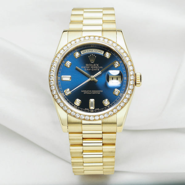 Rolex Day-Date 18K Yellow Gold Diamond Second Hand Watch Collectors 1-2