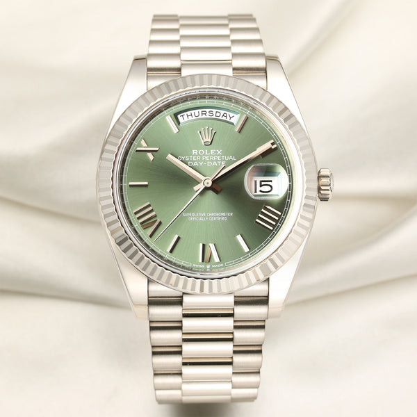 Rolex Day-Date 41 18K White Gold Green Olive Dial Second Hand Watch Collectors 1