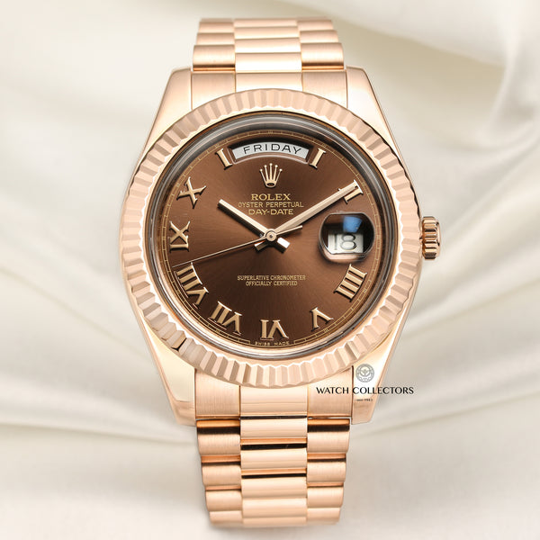 Rolex Day-Date II 218235 18K Rose Gold Chocolate Dial Second Hand Watch Collectors 1