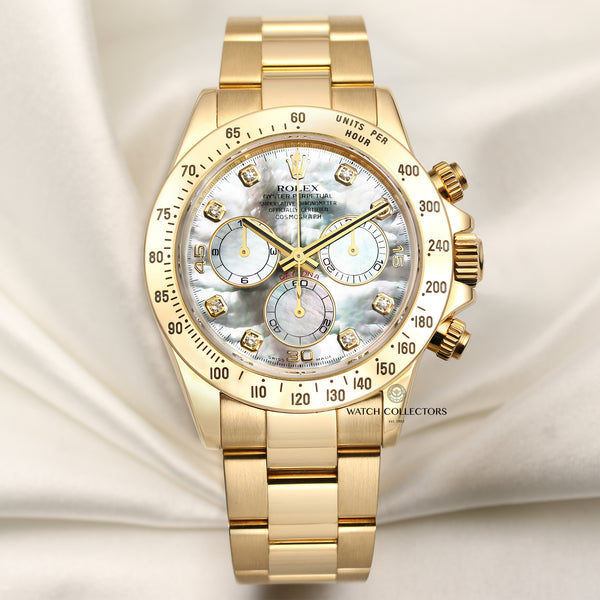 Rolex Daytona 116528 MOP Diamond Dial 18K Yellow Gold Second Hand Watch Collectors 1