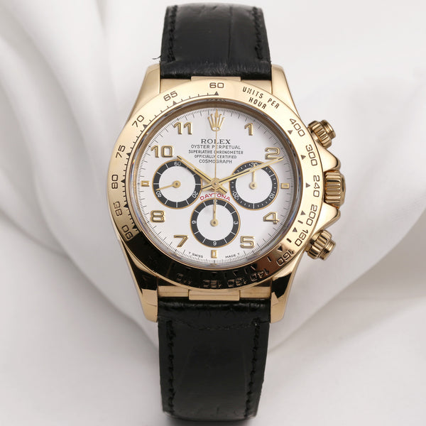 Rolex Daytona 16518 18k Yellow Gold Inverted 6 Black Leather Strap Second Hand Watch Collectors 1