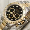 Rolex Daytona Steel & Gold Black Diamond Dial Second Hand Watch Collectors 4