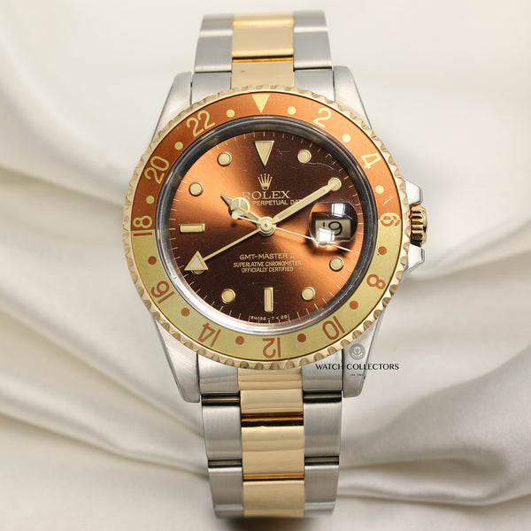 Rolex GMT-Master II 16713 Steel & Gold Root Beer Second Hand Watch Collectors 1