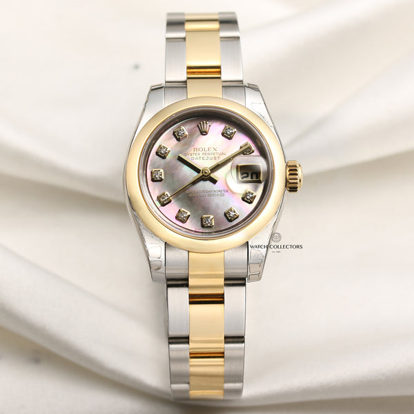 Rolex Lady DateJust 179163 Steel & Gold Smooth Bezel MOP Diamond Dial Second Hand Watch Collectors 1