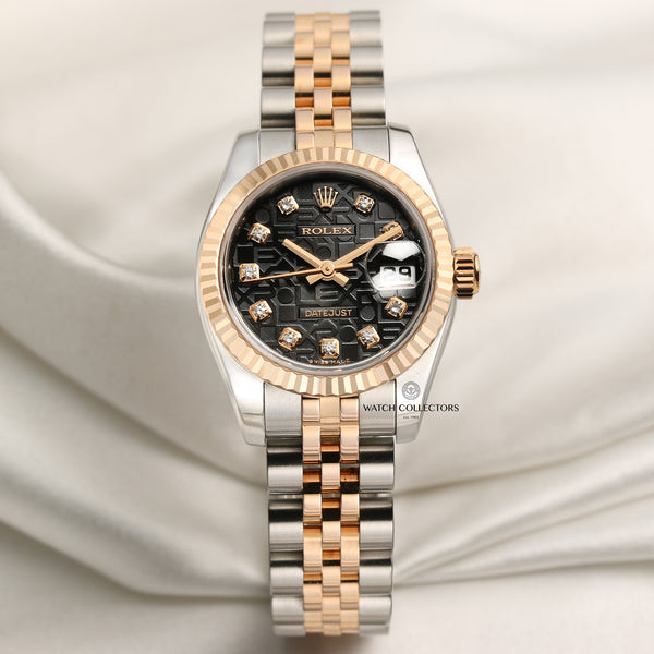 Rolex Lady DateJust 179171 Steel & 18K Rose Gold Black Jubilee Diamond Dial Second Hand Watch Collectors 1