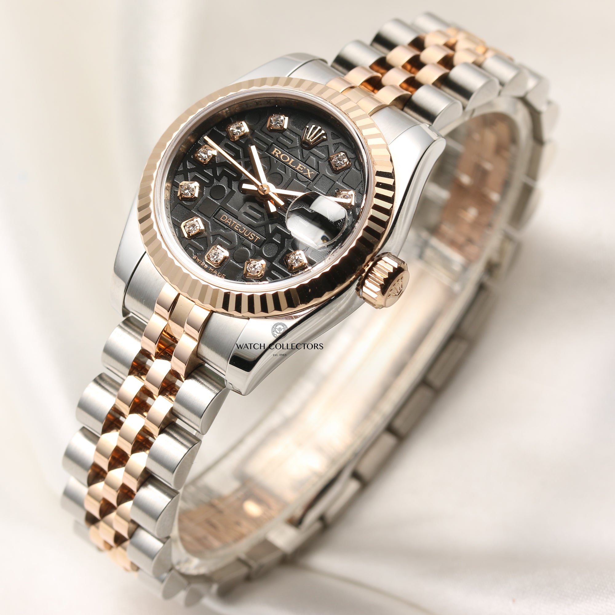 Rolex Lady DateJust 179171 Stainless Steel & 18K Rose Gold Black Jubilee  Diamond Dial