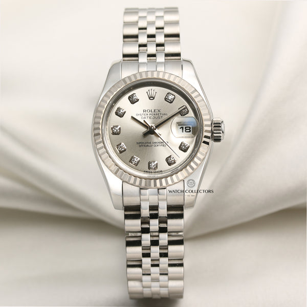 Rolex Lady DateJust 179174 Stainless Steel 18K White Gold Bezel Second Hand Watch Collectors 1